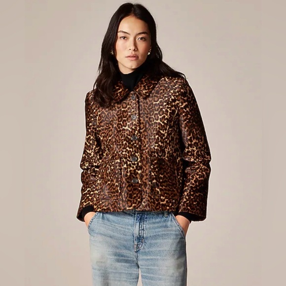 New J crew Collection Jacket Leopard Print Calf Hair size 00